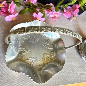 Vintage Hand Hammered Aluminum Embossed Candy Dish, 1950's